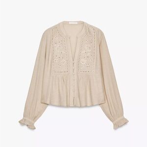 Zara SHORT EMBROIDERED EYELET BLOUSE